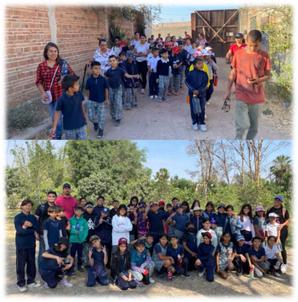 Children from the Guadalajara school visit group photos